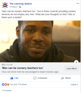 Facebook Post by The Learning Station sharing a BBC article 'Men can be nursery teachers too'.PNG