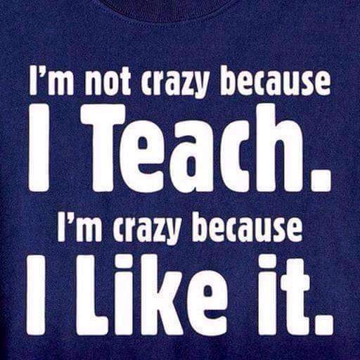 an image with text saying: "I'm not crazy because I teach. I'm crazy because I like it."